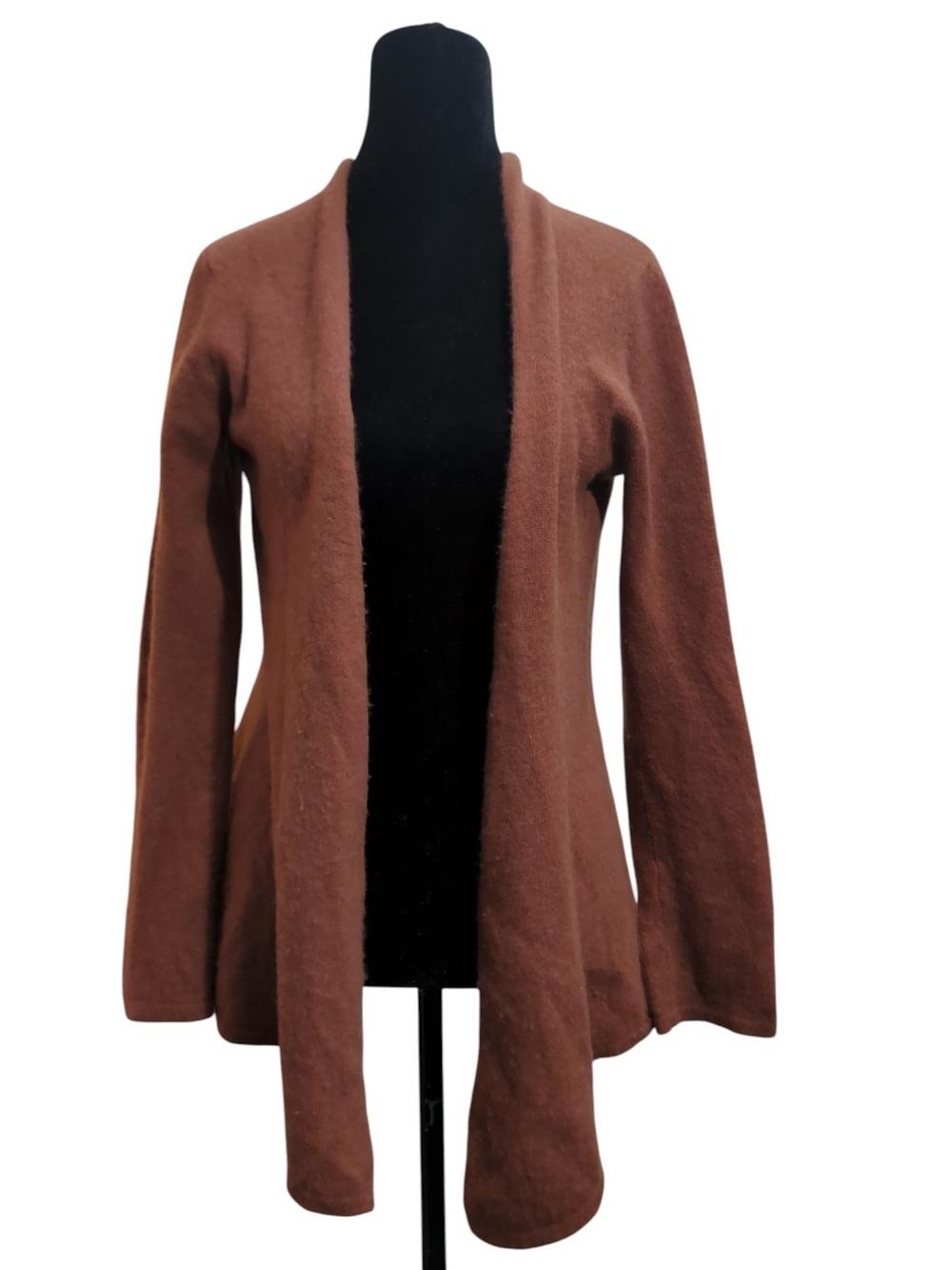 41 Hawthorn Med 100% Cashmere Open Front Cognac Brown Cardigan Elevated Basic